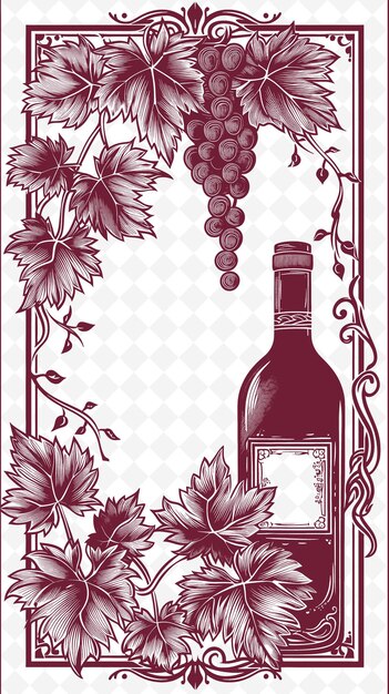 PSD butelka wina z wiązką winogron na etykiecie