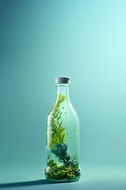 PSD butelka z zielonymi roślinami w środku na przezroczystym tle koncepcja ekologii