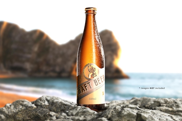 Butelka Zimnego Piwa Na Makieta Plaży