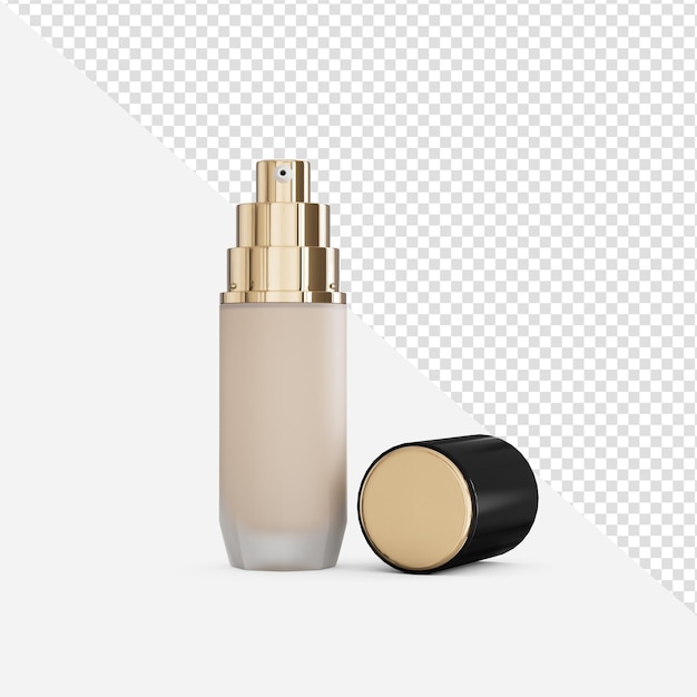 PSD butelki podkładu do makijażu i próbki na kolorowym tle ilustracji 3d na białym tle