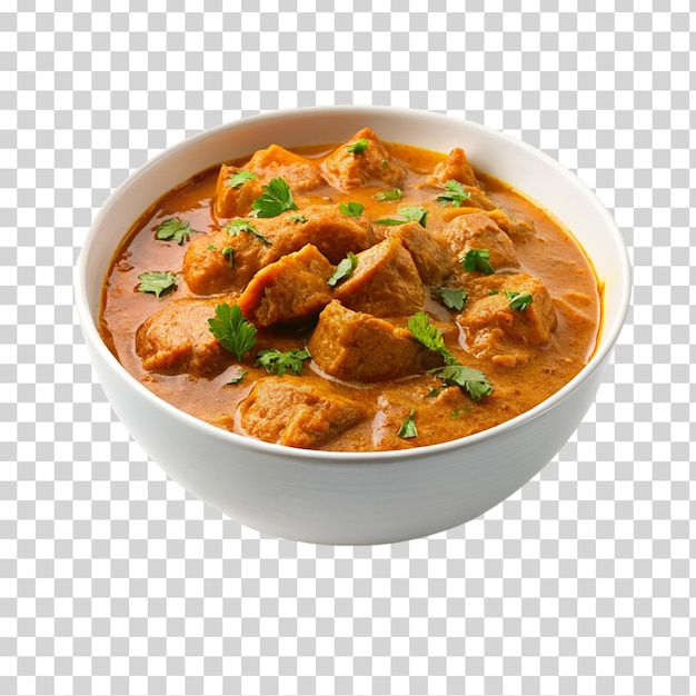 PSD butter chicken curry in a white bowl on transparent background