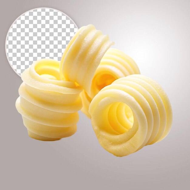 PSD butter curls rolled up a group of three isolated on transparent background