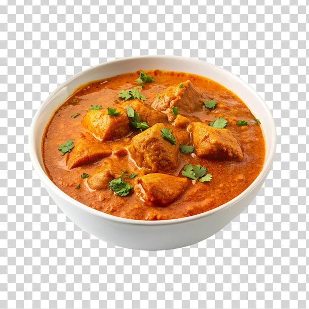 Butter kip curry in een witte schaal op een doorzichtige achtergrond