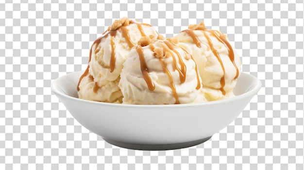 Butter scotch ice cream on white bowl png