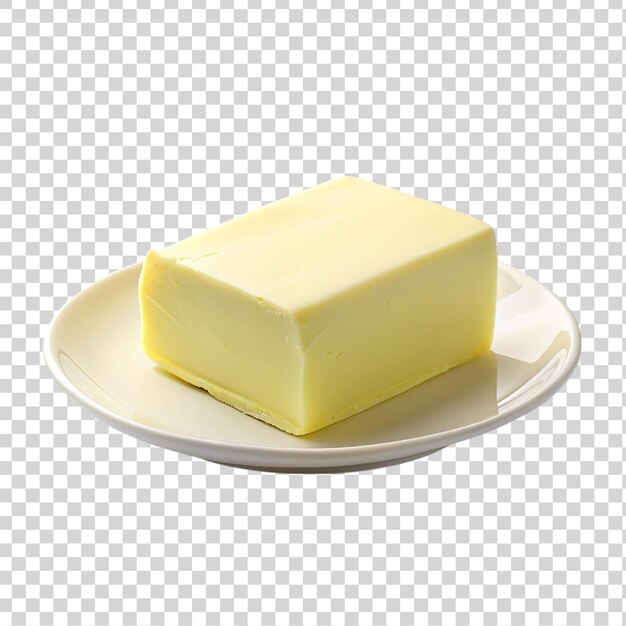 Butter on a white plate Isolated on a transparent background