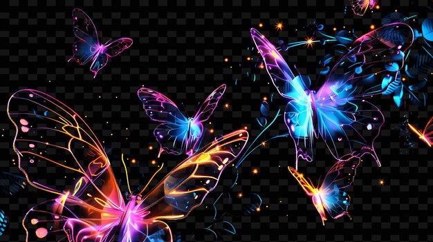 PSD butterflies are flying in the air on a black background