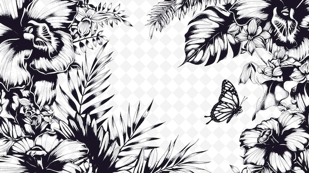 PSD butterflies and flowers on a white background