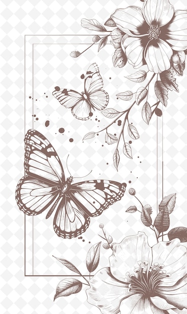 PSD farfalle su una corda con fiori e farfalle - - foto stock