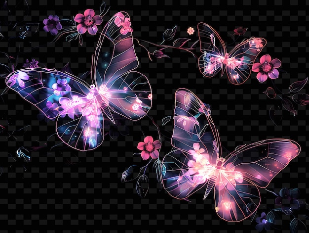 PSD 紫とピンクの花と蝶