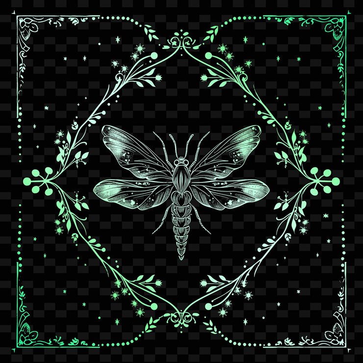 PSD a butterfly and a black background with green dots and a butterfly