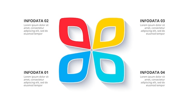 PSD diagramma a farfalla con 4 opzioni concetto di processi a quattro fasi infografica del ciclo