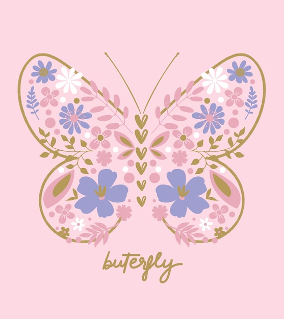 PSD butterfly print with flowers