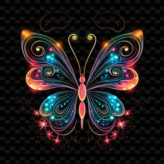 PSD butterfly radiant garden curved neon lines flower blooms win shape y2k neon light art collections