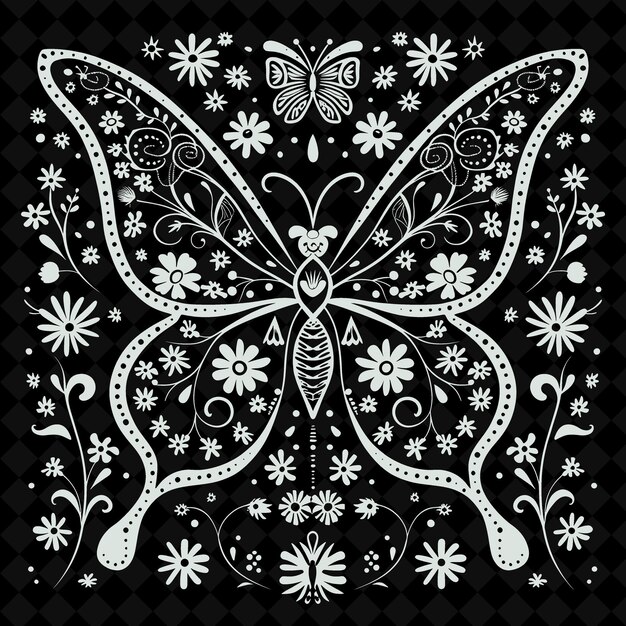 PSD a butterfly that is black and white with flowers and butterflies