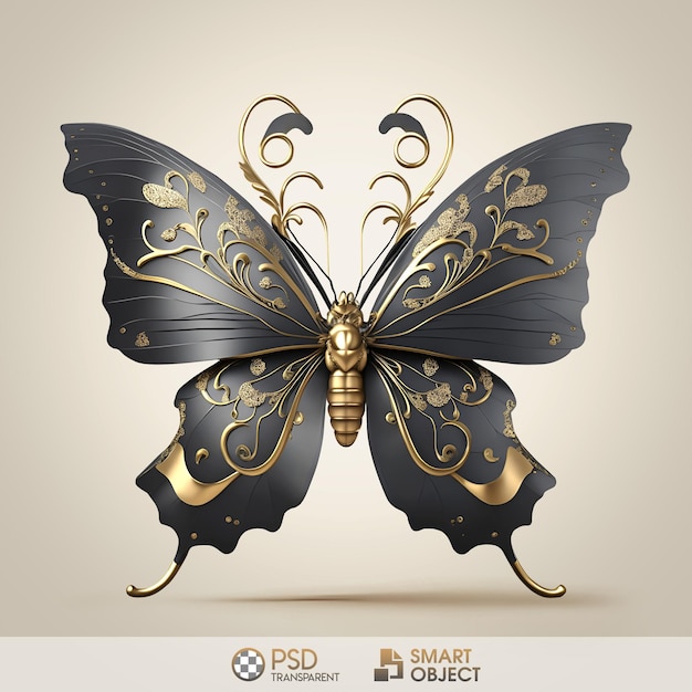 PSD a butterfly with gold wings and gold trim