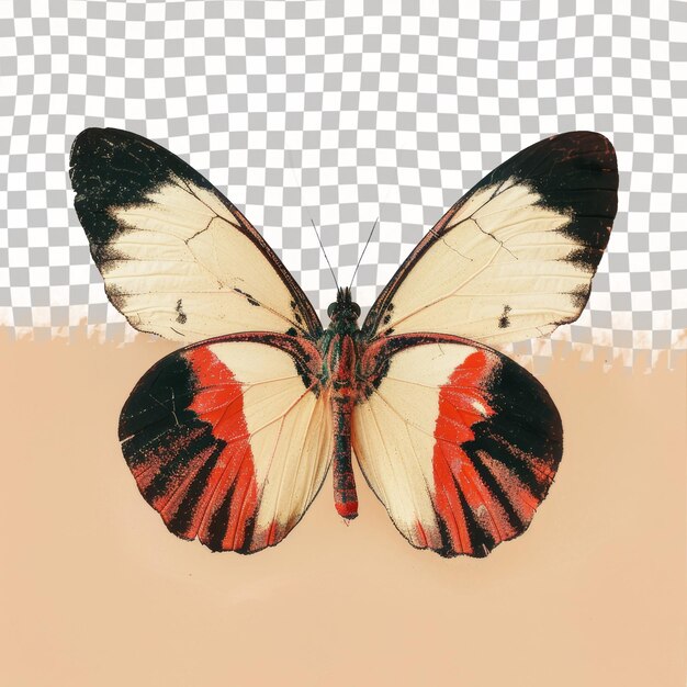 PSD a butterfly with red and black stripes is on a checkered surface