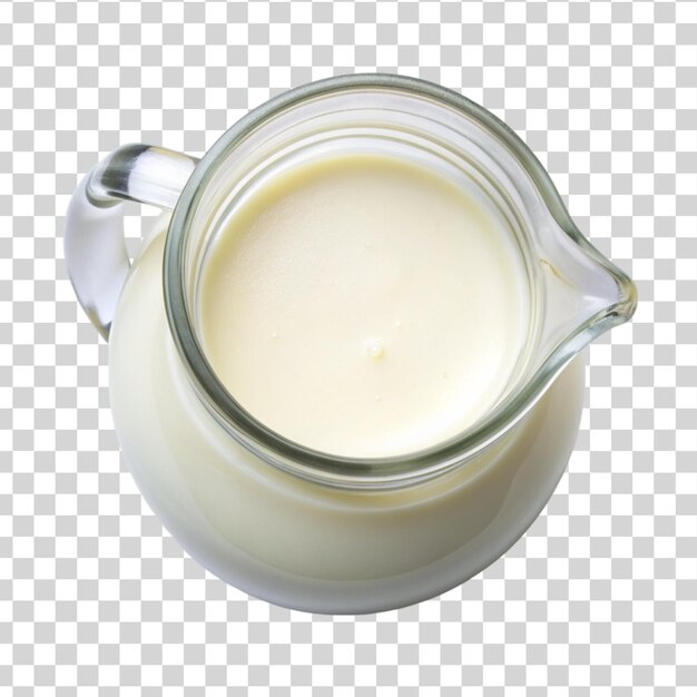 PSD buttermilk on jug top view isolated on transparent background