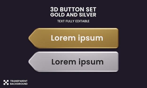 button set color gold and silver style in 3d rendering