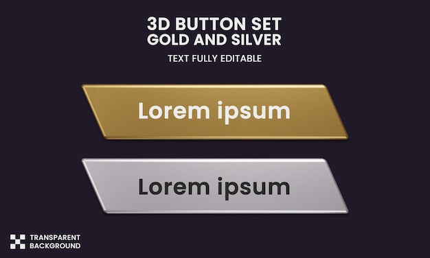 PSD button set color gold and silver style in 3d rendering