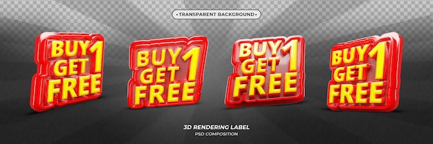 PSD buy 1 get 1 metallic 3d yellow and red label