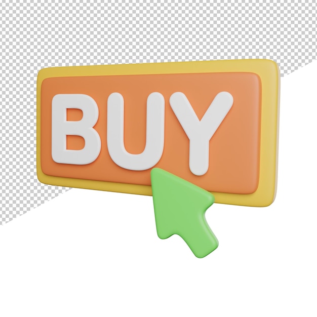 Buy button click side view 3d rendering icon illustration on transparent background