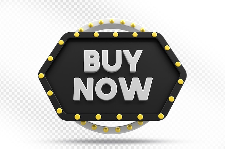 PSD buy now label 3d illustration