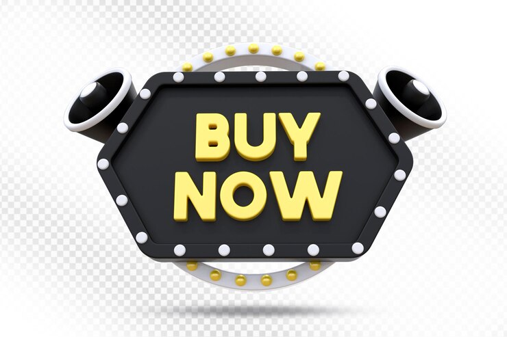 PSD buy now label 3d illustration