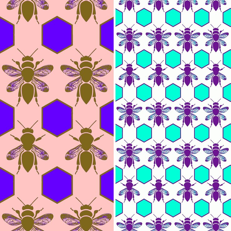 PSD buzzing bees with hexagonal silhouette and gradient design w illustration vector pattern designs