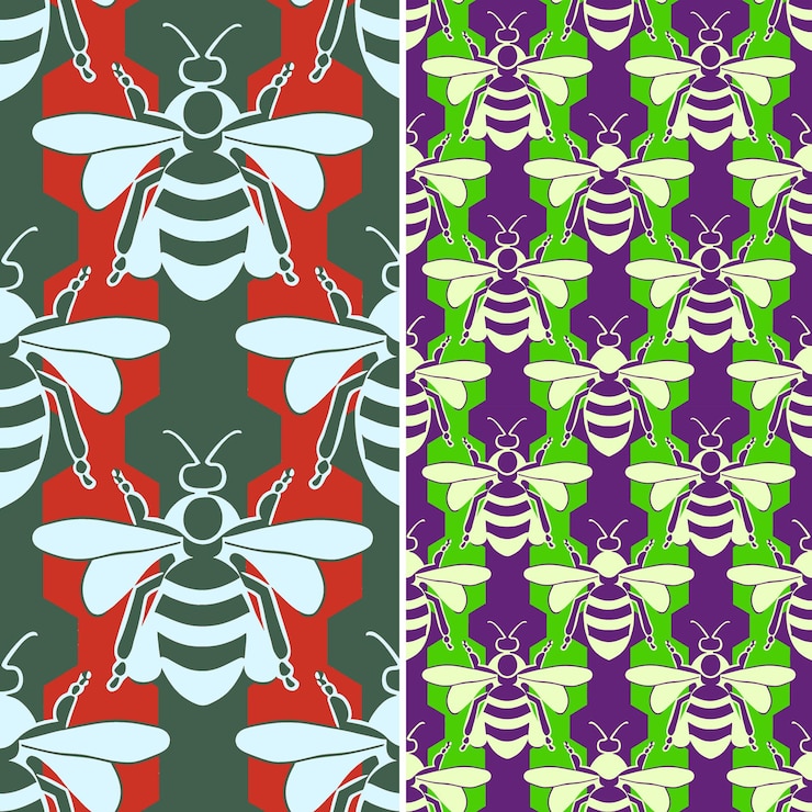 PSD buzzing hornets with white and black stripes and op art desi illustration vector pattern designs
