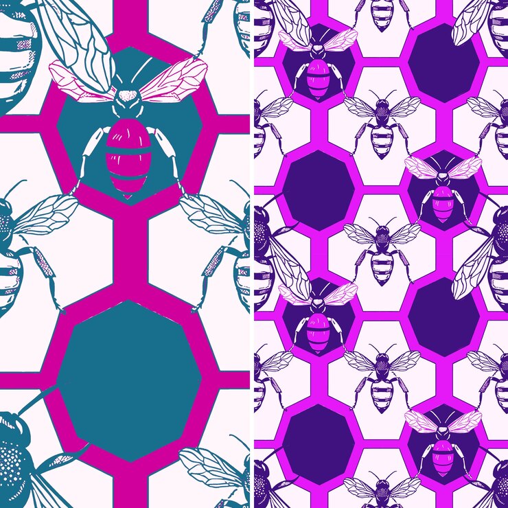PSD buzzing hornets with white and black stripes and op art desi illustration vector pattern designs