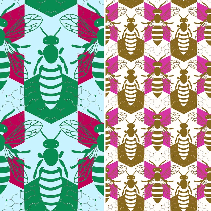 PSD buzzing wasps with black and yellow stripes and vector desig illustration vector pattern designs