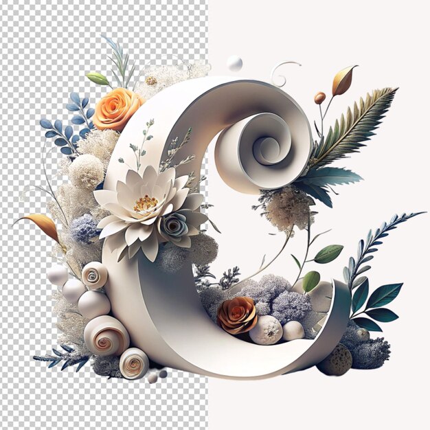 C type floral design on transparent background