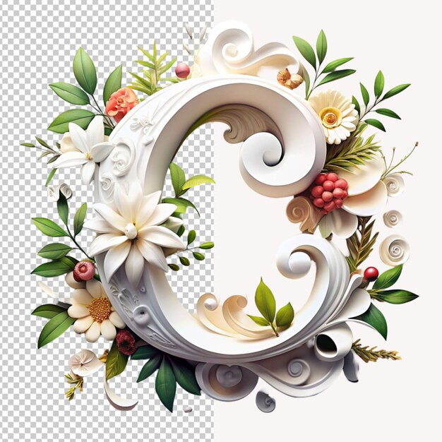 PSD c type floral design on transparent background