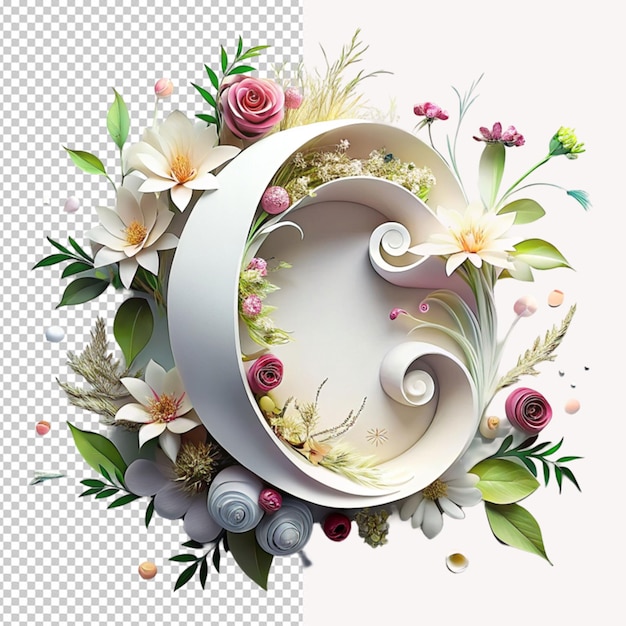 PSD c type floral design on transparent background