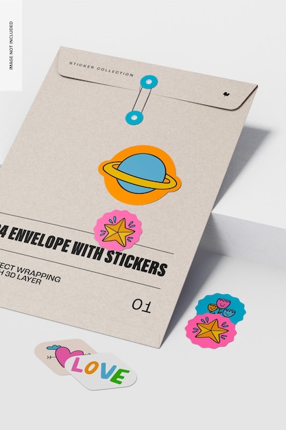 C4 envelopes with stickers mockup