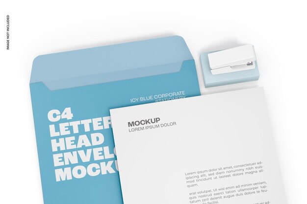 PSD c4 letterhead envelopes mockup, close up