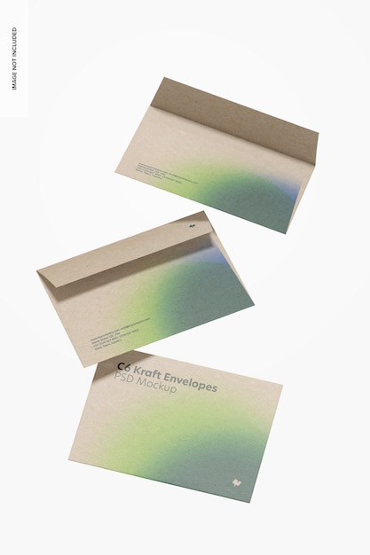 C6 Kraft enveloppen Mockup, drijvend