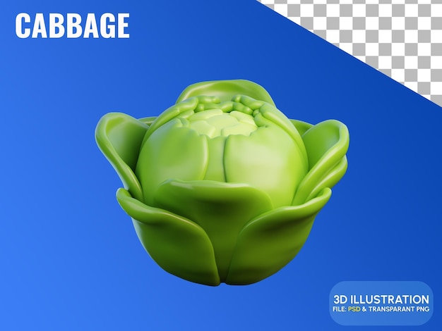 キャベツ野菜コンセプト3Dイラストアイコン プレミアムPSD