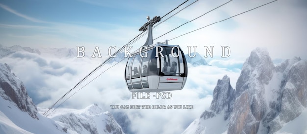 PSD cable car and snow covered mountains