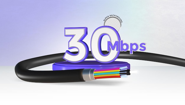 Cable fiber optic with 30 mbps speed isolated 3d render background