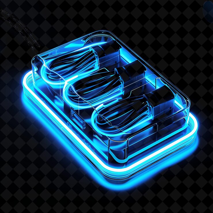 PSD cable organizer with adhesive backing made with petg organiz neon object on dark background