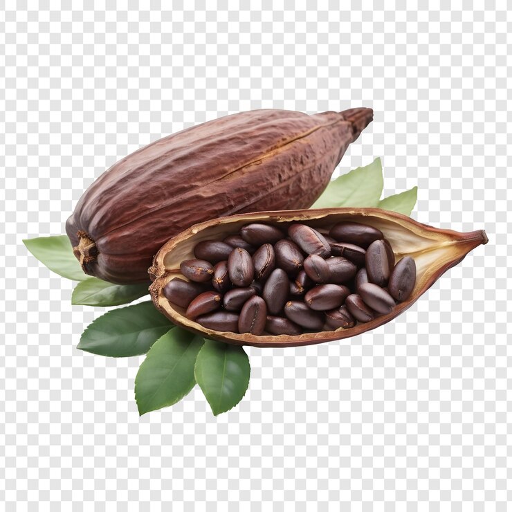 PSD cacao pod and beans on transparent background