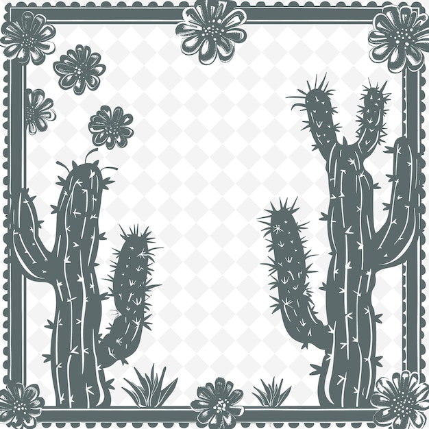 PSD cactus line art met doornen en bloemen voor decoraties in t outline scribble arts of nature decor