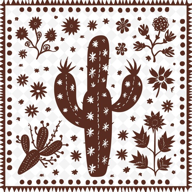 PSD cactus line art with spines and flowers for decorations in t outline scribble arts of nature decor