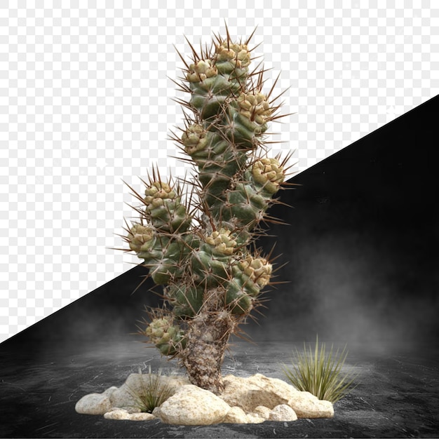 カクタスの植物が黒い背景の前にある