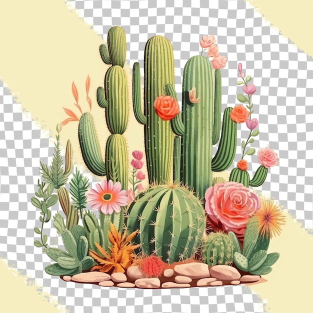 PSD una pianta di cactus con fiori e un'immagine di un cactus