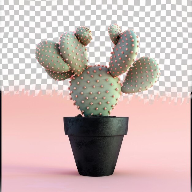 PSD a cactus plant with a pink background and a black pot with a white checkered pattern