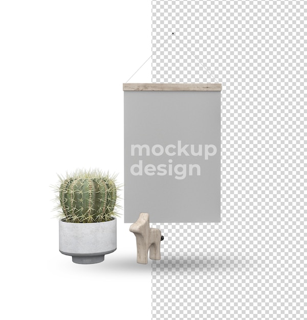 Cactus in pot in rendering decoration 3d design