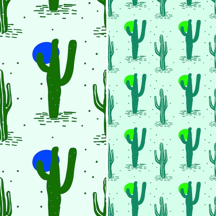 PSD cactus with desert landscape silhouette and simple design wi illustration vector pattern designs