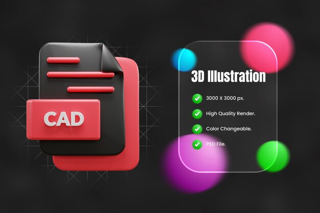 PSD cadファイルの3dアイコンまたはcadファイルの3dアイコンのイラスト